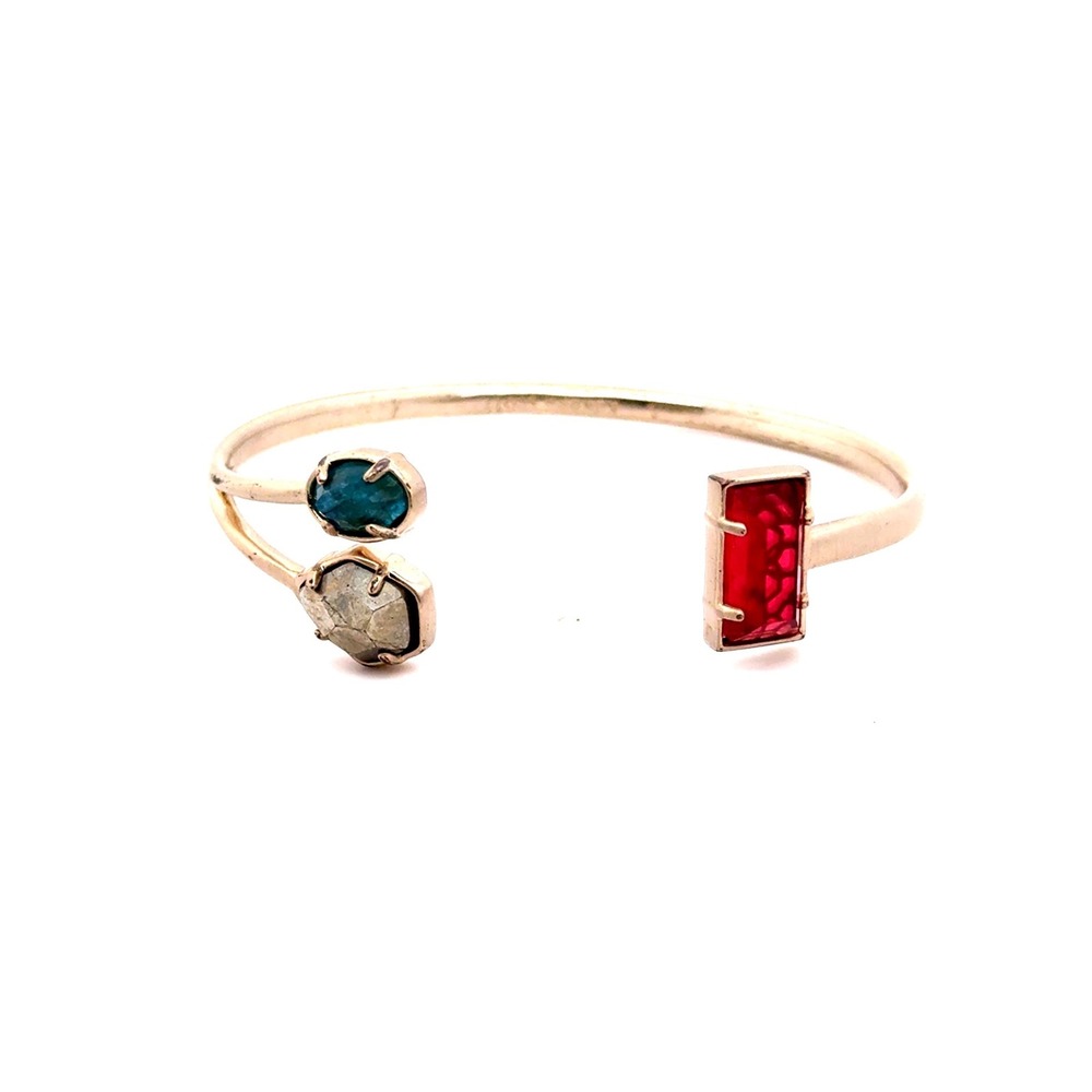 Kendra Scott Multi Stone Cuff Bracelet Matte Gold Tone Red Blue Grey Open Bangle